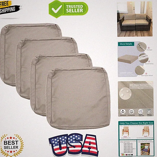 Patio Cushion Covers 24x24 Waterproof Outdoor Cushion Covers for Patio Furnit...