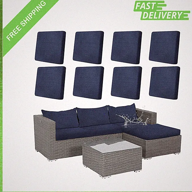 Patio Cushion Covers Set, Waterproof Washable, 8 Pieces, Navy, Outdoor Sofa