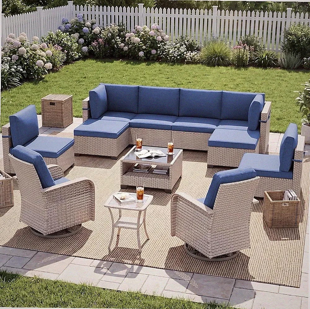 Patio Furniture, 12-piece Outdoor Sectional Sofa With Swivel Rocker & Ottoman