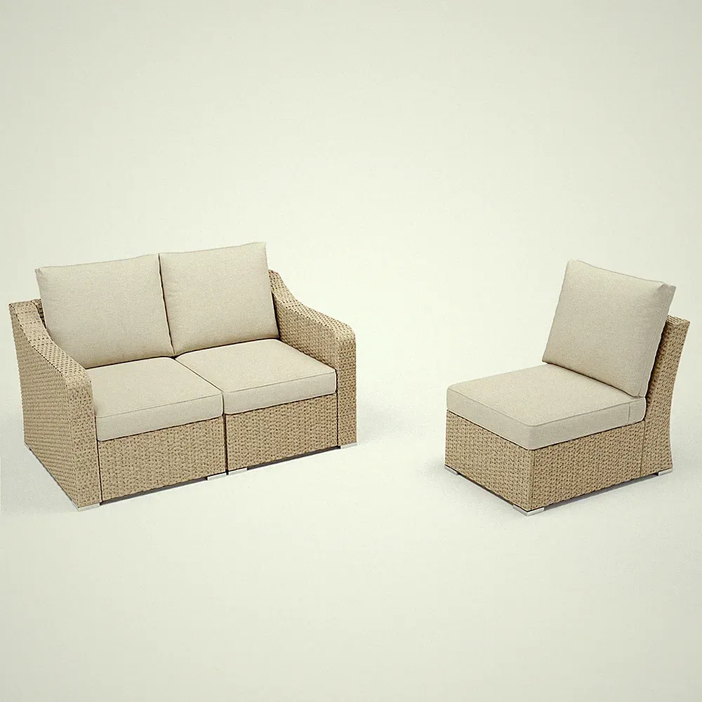 Patio Furniture 3 PCS Rattan Sofa Set Modular Sectional Wicker Couch w/ Cushions
