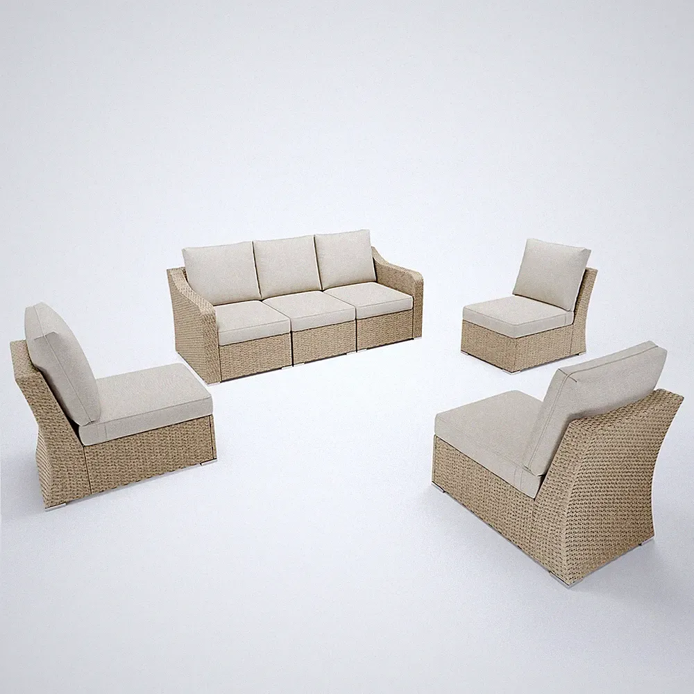Patio Furniture 6 PCS Rattan Sofa Set Modular Sectional Wicker Couch w/ Cushions