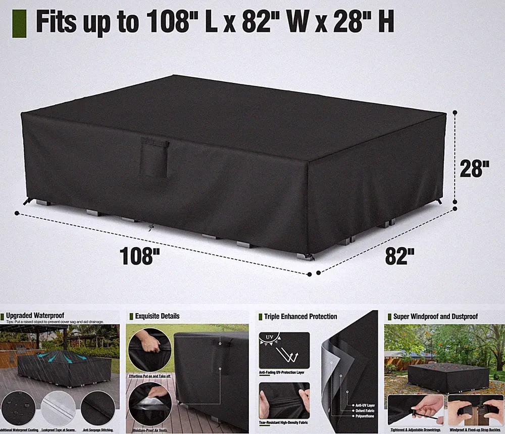 Patio Furniture Cover 108" L × 82" W × 28" H Outdoor Sectional Sofa Set Cover US