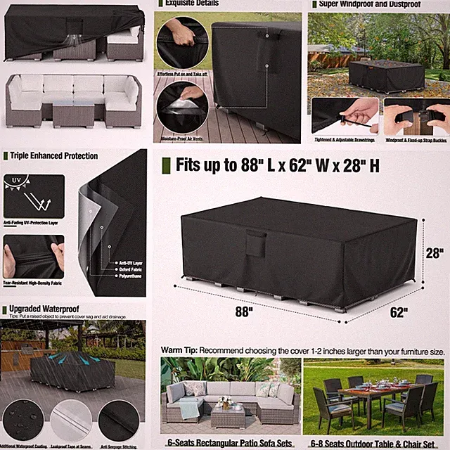 Patio Furniture Cover 88" x 62" x 28" Outdoor Sectional Sofa Set Cover 600D US
