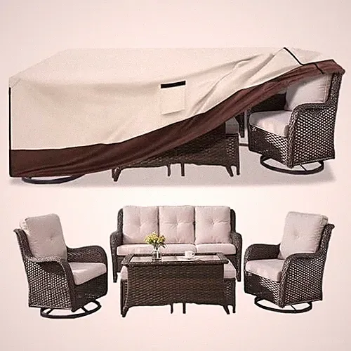 Patio Furniture Cover for 5 Pieces Set-Waterproof 110" L x 84" W x 28" H Beige