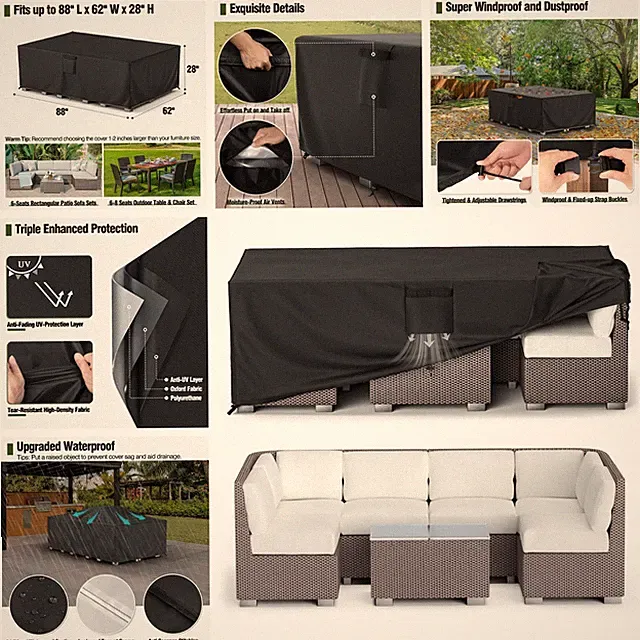 Patio Furniture Cover Outdoor Sectional Sofa Set Cover Heavy Duty 88"x62"x28" US