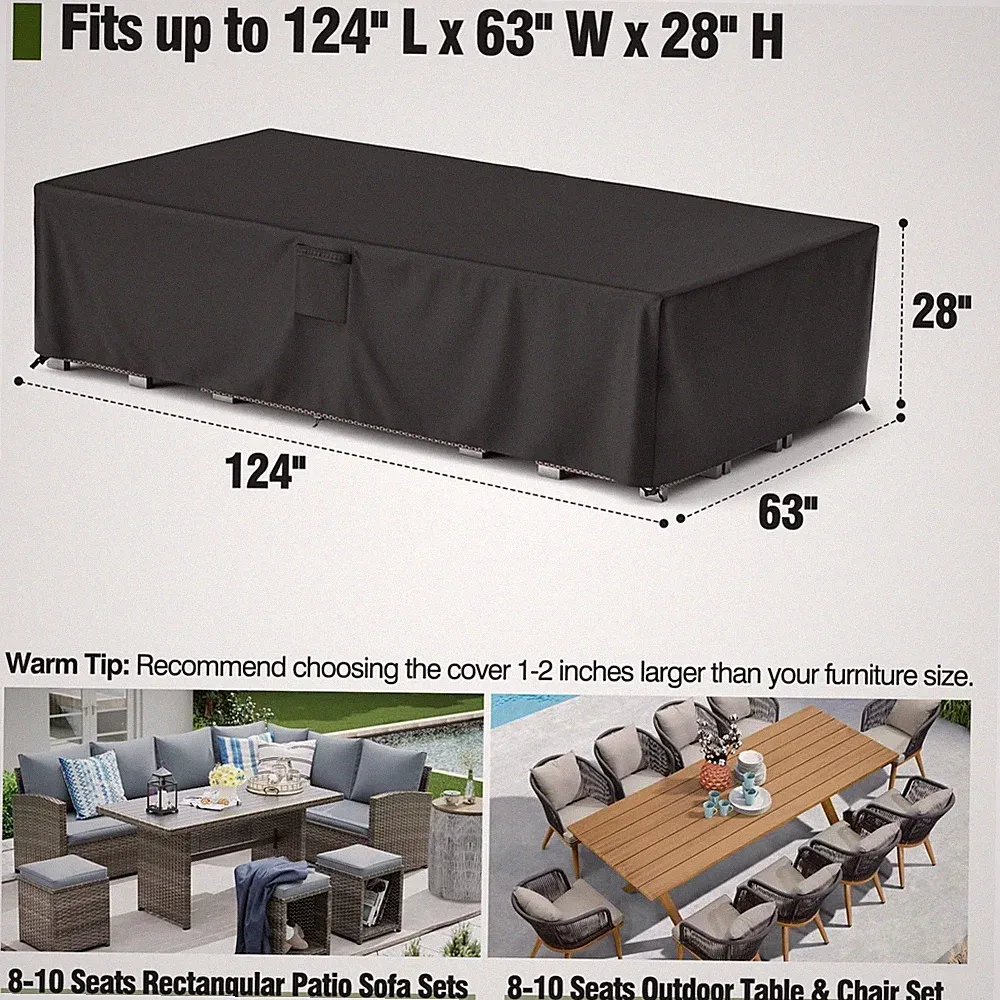 Patio Furniture Cover Waterproof for 6-10 Seats Sectional Sofa 600D 124x63"x28"