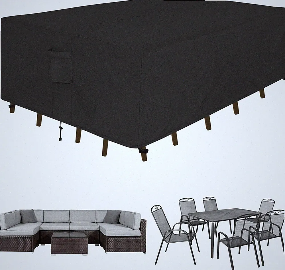 Patio Furniture Cover Waterproof Outdoor Rectangular Table Chair Set Black UV