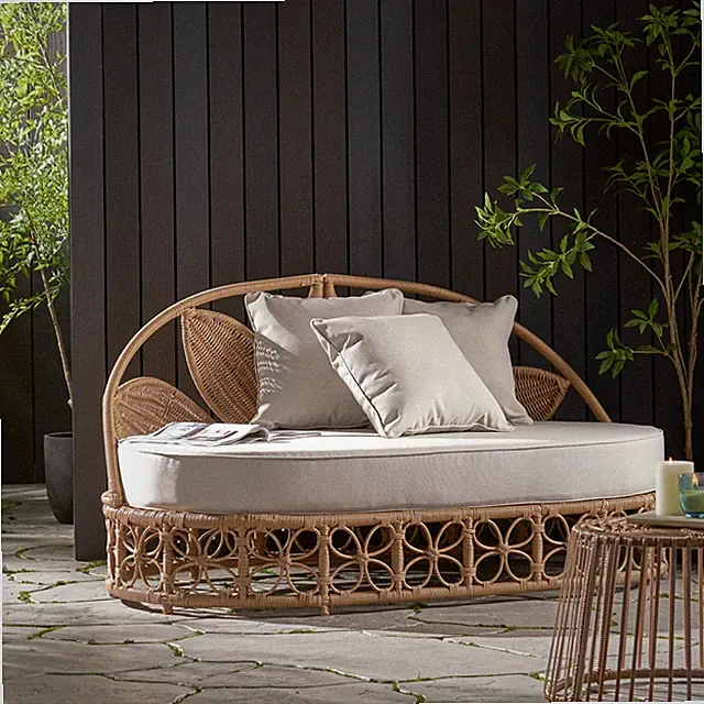 Patio Furniture Outdoor Daybed with Wicker Rattan, 60" Wide Outdoor Wicker Pati