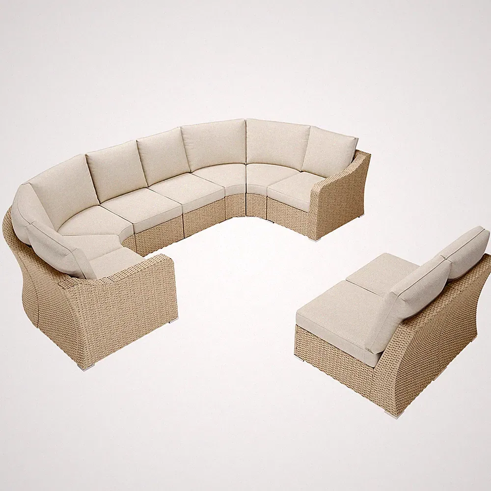 Patio Furniture Set 10 PCS Half-Moon Modular Sectional Wicker Couch w/ Cushions