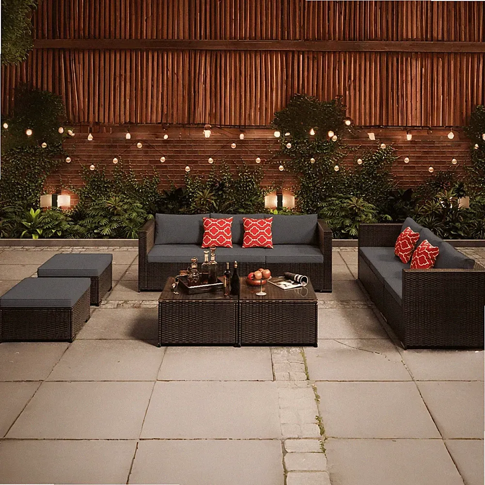Patio Furniture Set, 10 Pieces Outdoor Sectional Sofa Set with Rattan Sofa