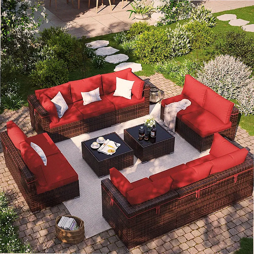 Patio Furniture Set, 12-Piece Outdoor Sectional with Waterproof Cover, All-Weath