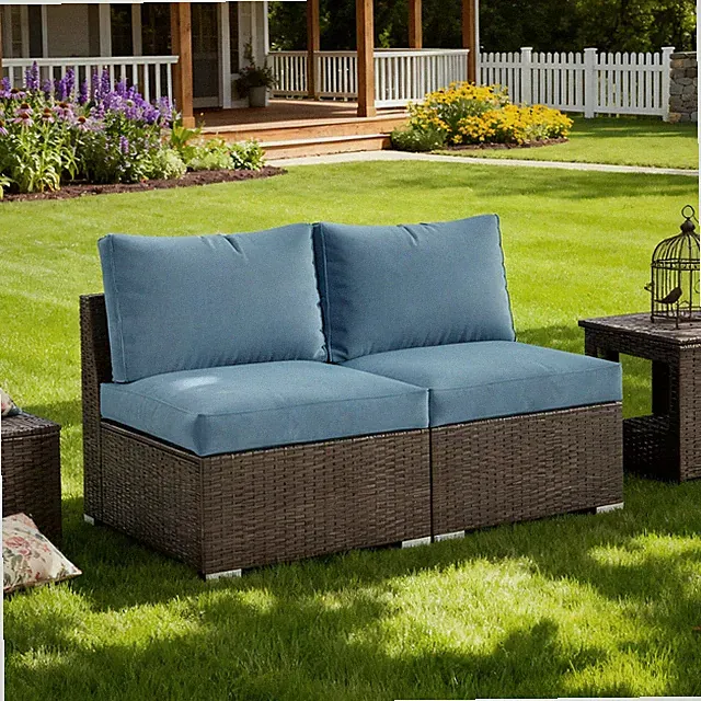 Patio Furniture Set, 2 Pieces Armless Wicker Outdoor Furniture Patio Couch wi...