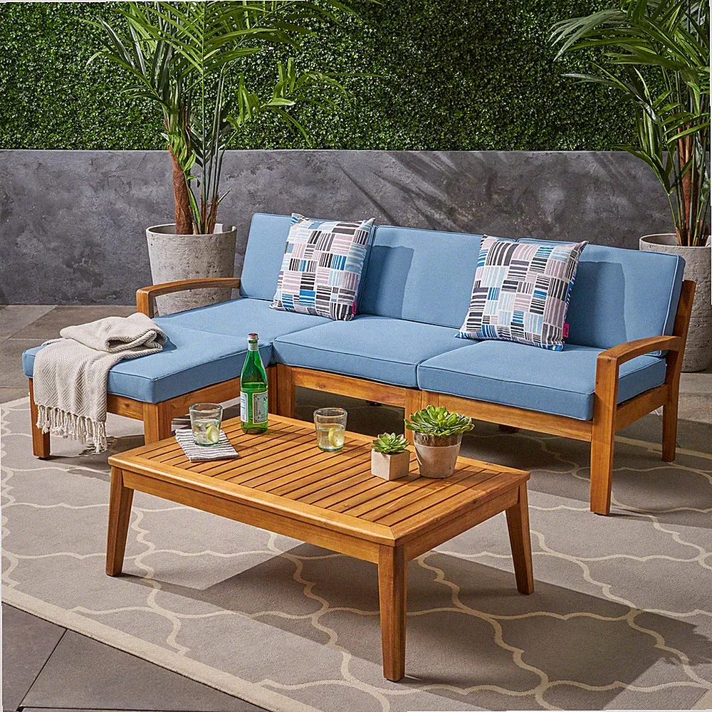 Patio Furniture Set 3 Pieces Outdoor Conversation Set Sectional L-Shaped Sofa
