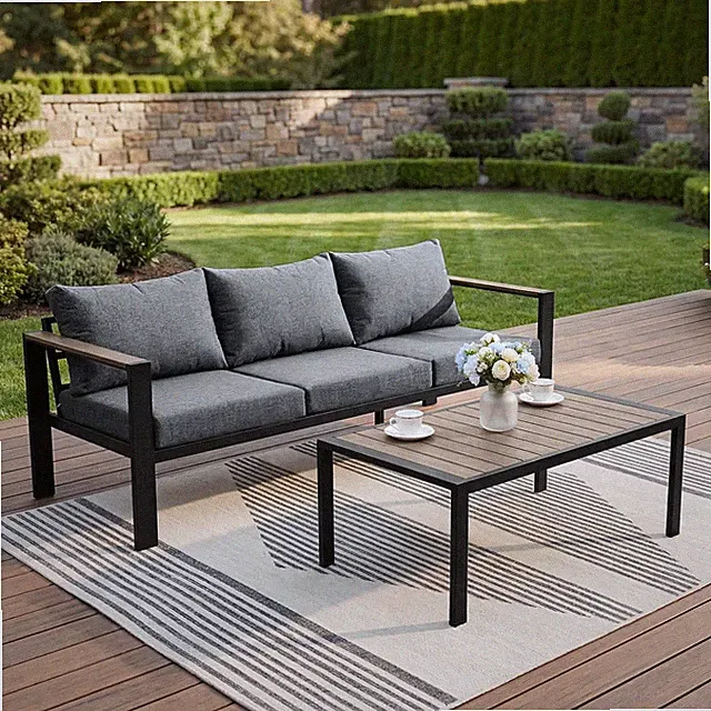 Patio Furniture Set 3 Seats Sofa and Coffee Table All-Weather Patio Sofa with Wa