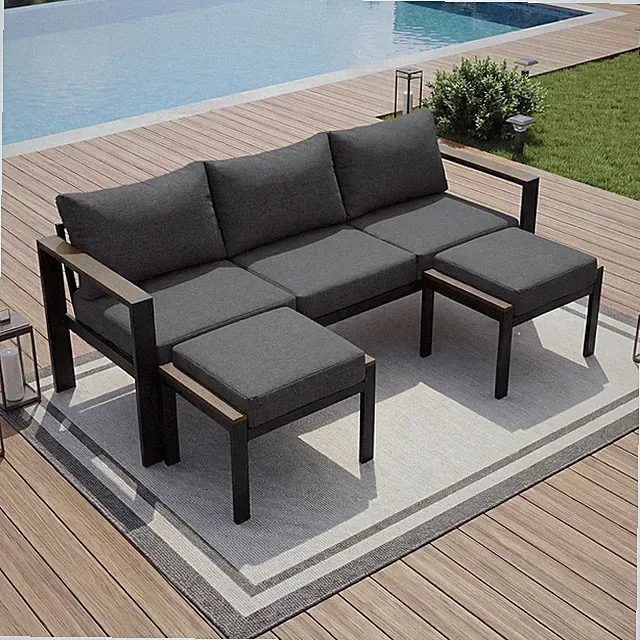 Patio Furniture Set 3 Seats Sofa and Ottoman All-Weather Patio Sofa with Washabl