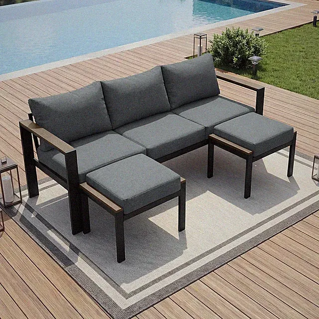 Patio Furniture Set 3 Seats Sofa and Ottoman All-Weather Patio Sofa with Washabl