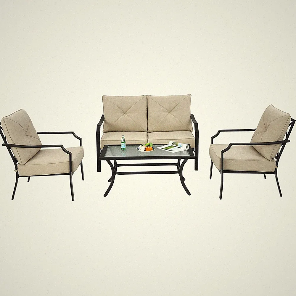 Patio Furniture Set 4 PCS Cushion Sofa Loveseat Sectional Garden Deck Poolside