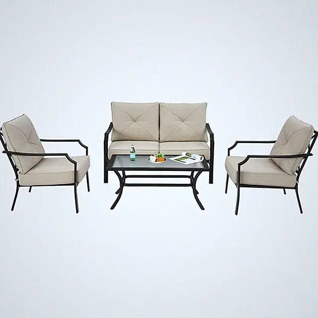 Patio Furniture Set 4 PCS Cushion Sofa Loveseat Sectional Garden Deck Poolside