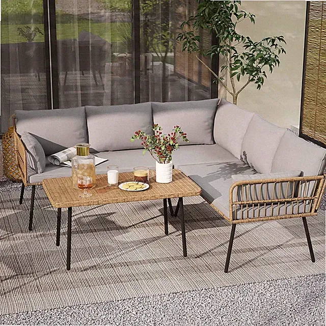 Patio Furniture Set, 4 Pieces Outdoor Patio Conversation Set, All-Weather PE Rat