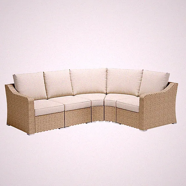 Patio Furniture Set 5 PCS L-Shaped Modular Sectional Wicker Couch w/ Cushions