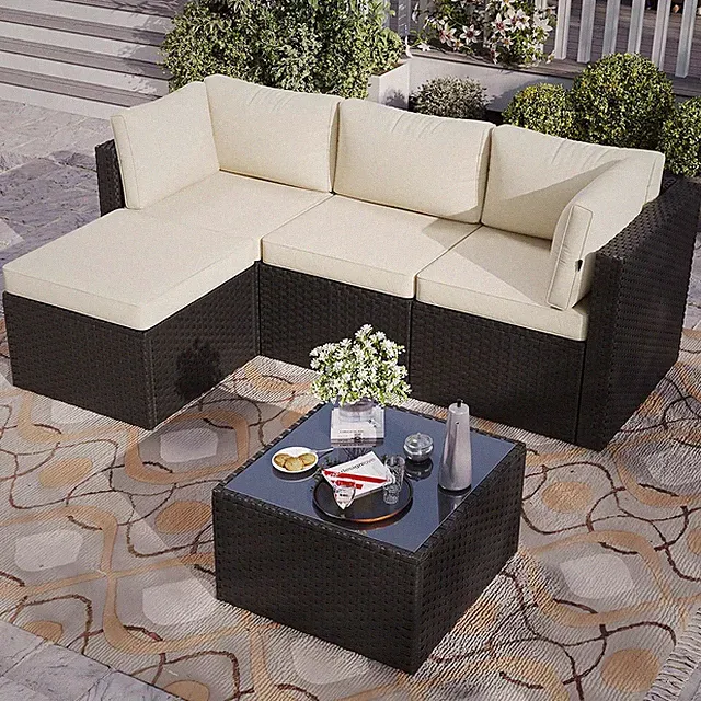 Patio Furniture Set 5-Piece Outdoor Sectional Sofas with Washable Cushion