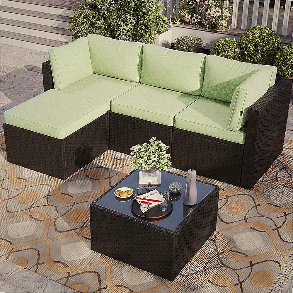Patio Furniture Set 5-Piece Outdoor Sectional Sofas with Washable Cushion NEW