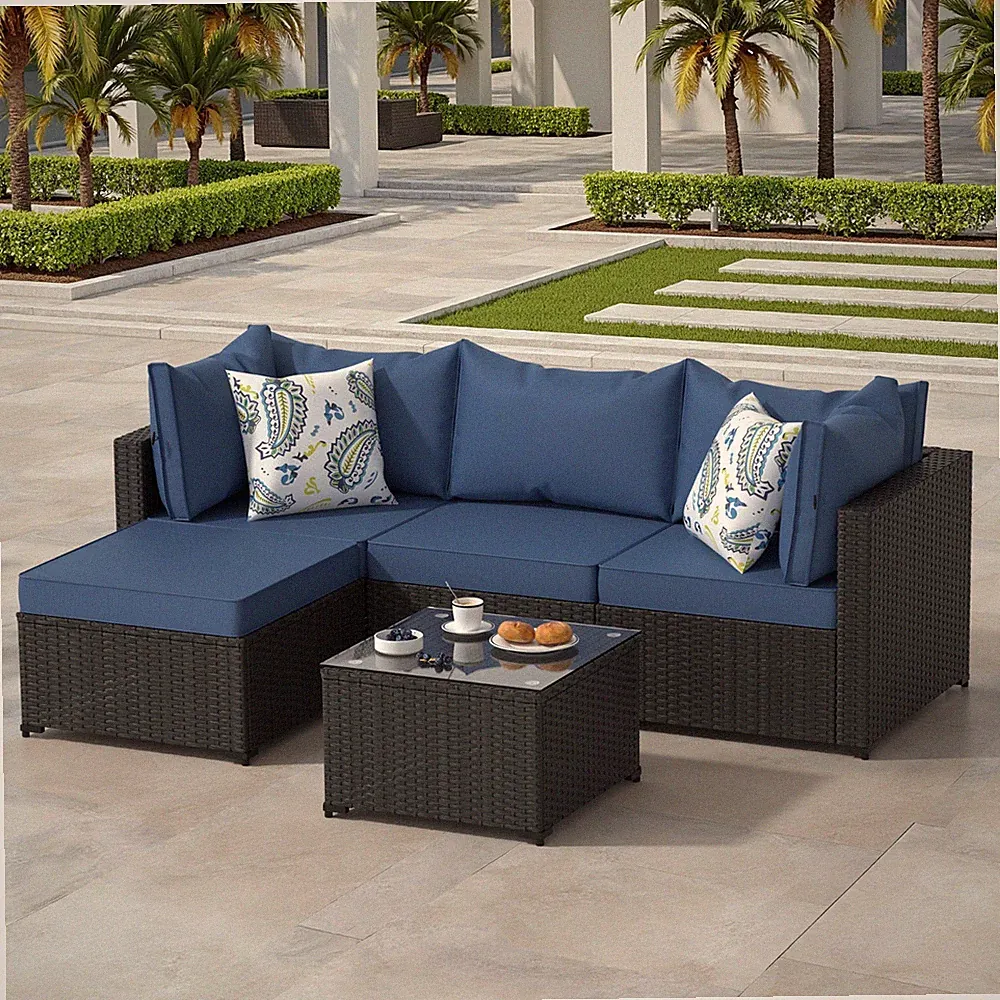 Patio Furniture Set 5PCS Outdoor Sectional Sofa w/ Wicker for Garden,Balcony