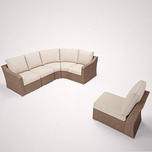 Patio Furniture Set 6 PCS L-Shaped Modular Sectional Wicker Couch w/ Cushions