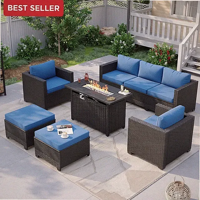 Patio Furniture Set 6 Pcs Outdoor Rattan Sectional Sofa Ottomans Cushion Wate...
