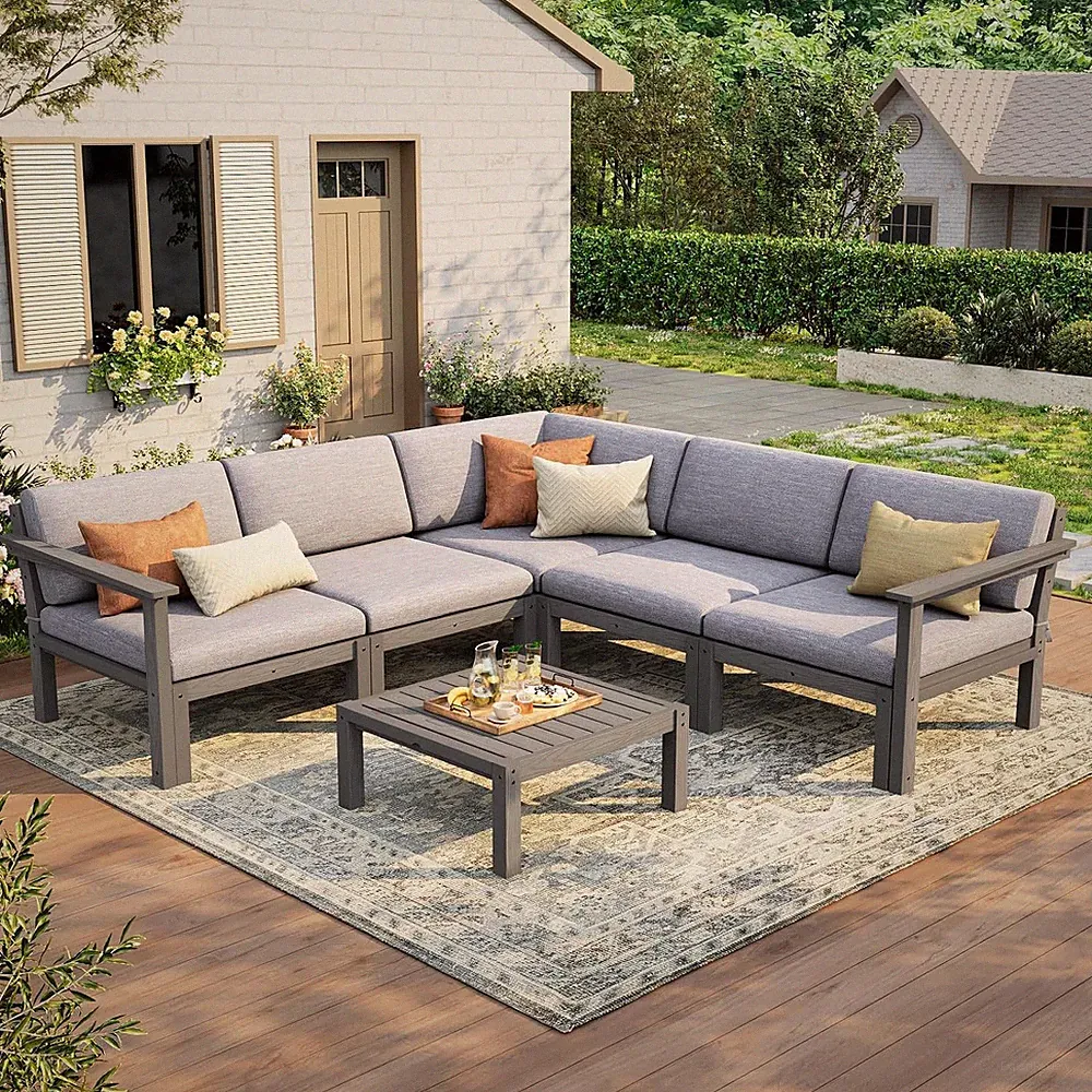 Patio Furniture Set, 6-Piece All-Weather Outdoor Sectional Sofa Set - Modular &