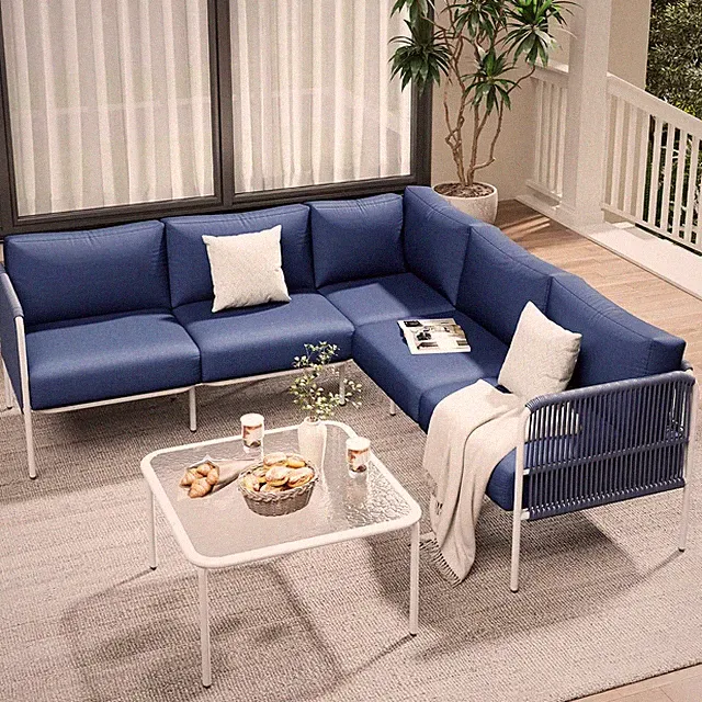 Patio Furniture Set, 6 Pieces Outdoor Couch Sectional, L Shaped Patio Set with P