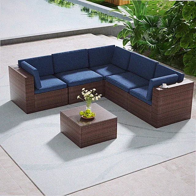 Patio Furniture Set 6 Pieces Outdoor Sectional High Backrest Patio Sofa