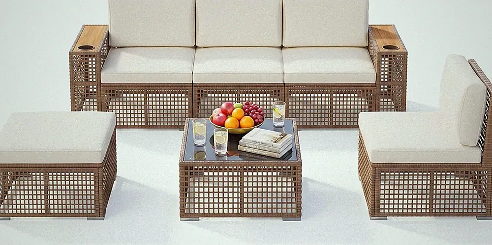 Patio Furniture Set,6 Pieces Outdoor Sectional Sofa with Cup Holder | 7.87In Wid