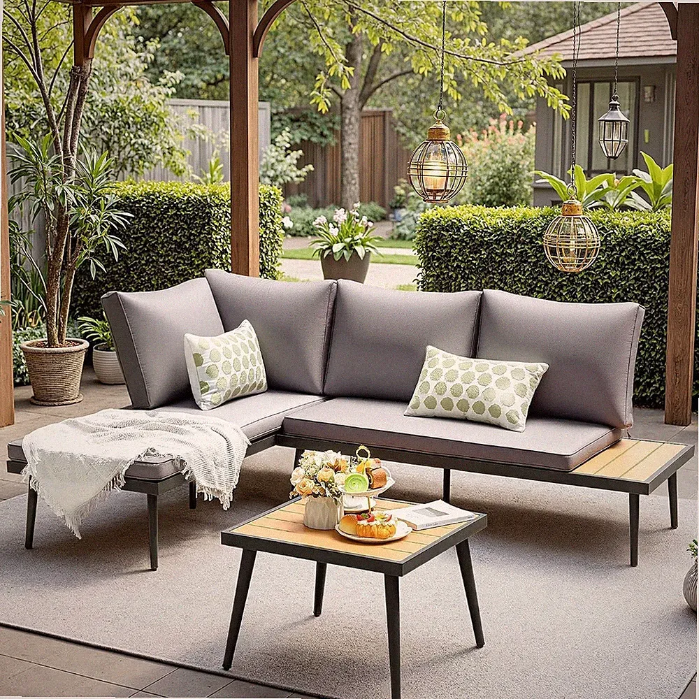 Patio Furniture Set 6 Pieces Outdoor Sectional Sofa with Cup Holder and 7.87in