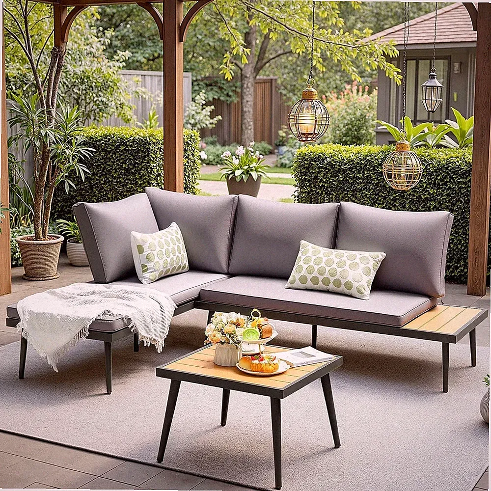 Patio Furniture Set 6 Pieces Outdoor Sectional Sofa with Cup Holder and 7.87in