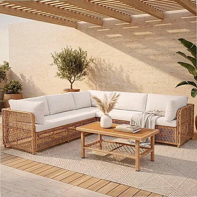 Patio Furniture Set 6-Seater Large Outdoor Sectional Modular L-Shaped Outdoor Fu