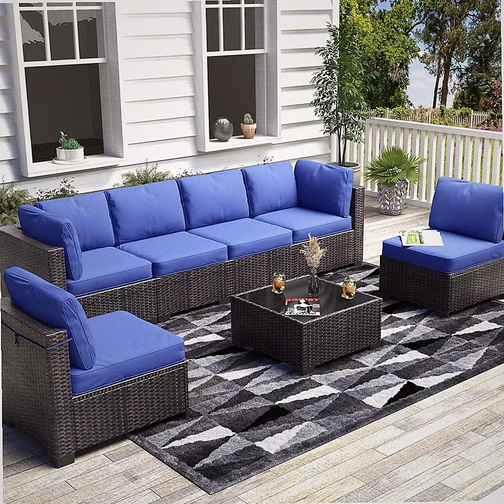 Patio Furniture Set, 7-Piece Outdoor Couches for Patio, Wicker Sectional Sofa wi