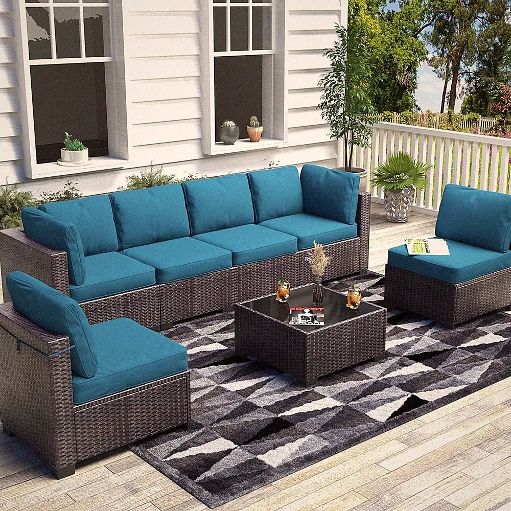 Patio Furniture Set, 7-Piece Outdoor Couches for Patio, Wicker Sectional Sofa wi