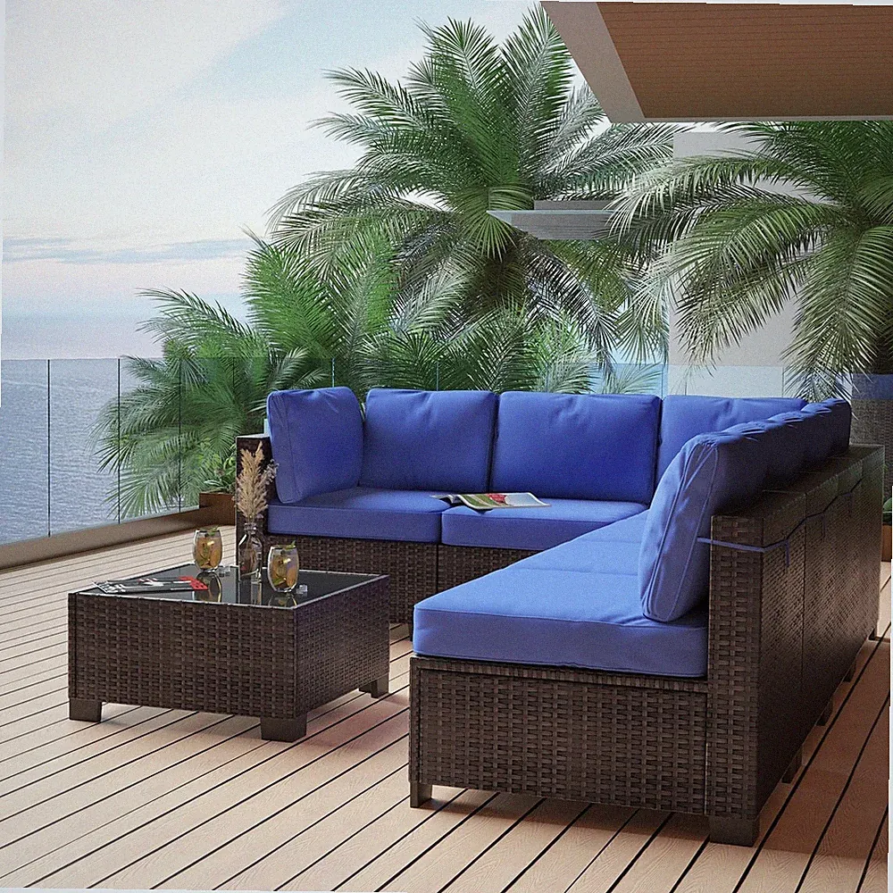 Patio Furniture Set 7-Piece Outdoor PE Rattan Sectional Sofa Coffee Table