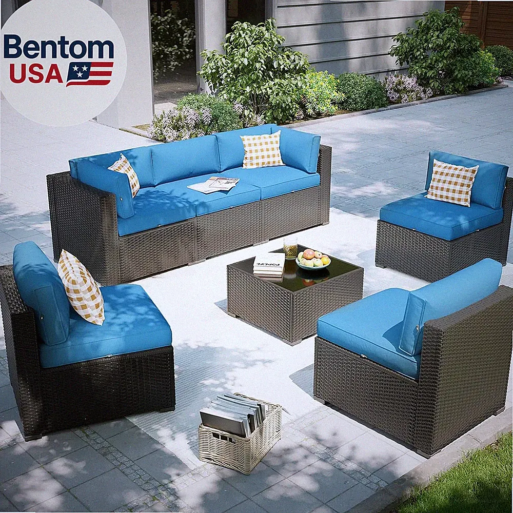 Patio Furniture Set, 7 Piece Outdoor Sectional Sofas with Waterproof Cover, Wick