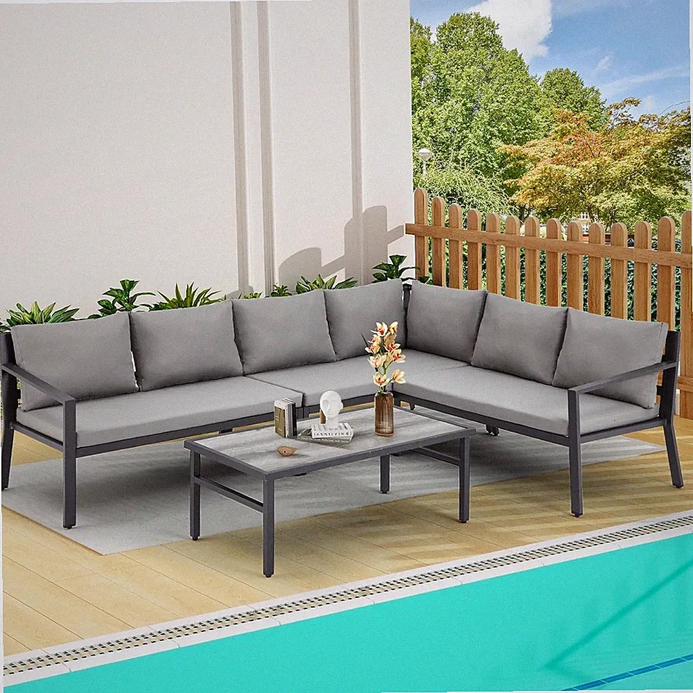 Patio Furniture Set, 7 Pieces Outdoor Couch Sectional, L Shaped Patio Sofa