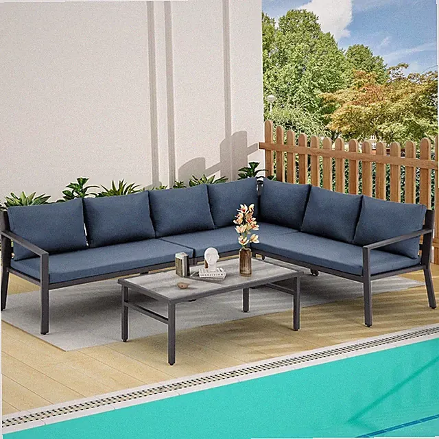 Patio Furniture Set, 7 Pieces Outdoor Couch Sectional, L Shaped Patio Sofa