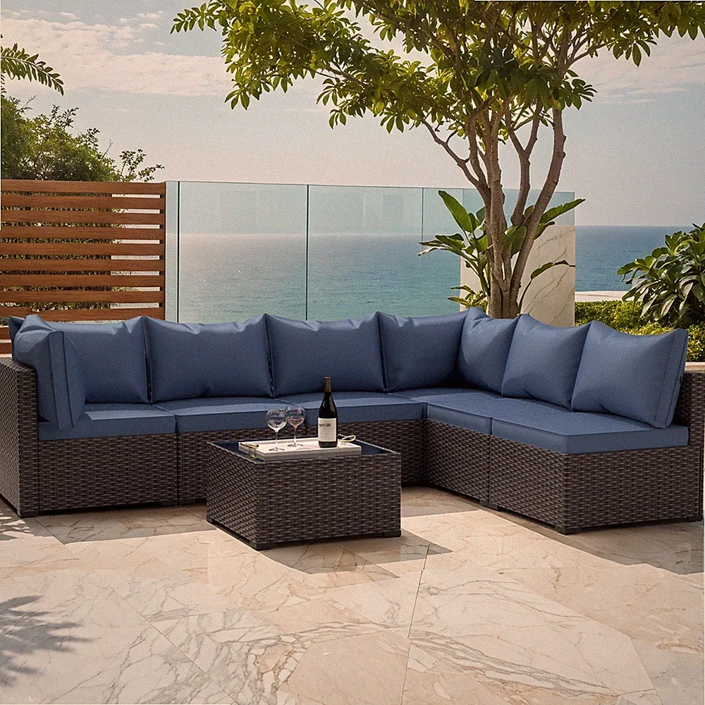 Patio Furniture Set 7 Pieces Outdoor Wicker Conversation Sectional Sofa Set