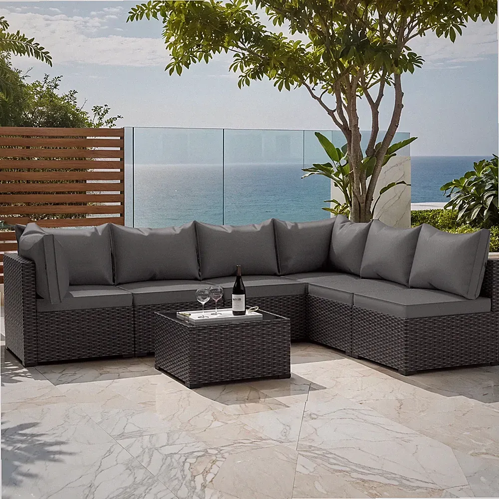 Patio Furniture Set 7 Pieces Outdoor Wicker Conversation Sectional Sofa Set