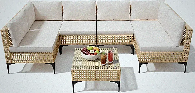 Patio Furniture Set,7 Pieces Outdoor Wicker Sectional Couch | with Thick Cushion