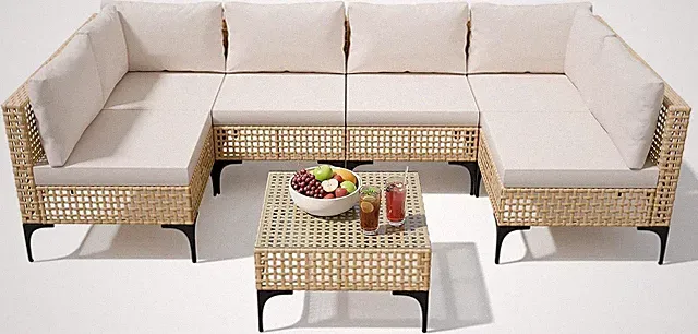 Patio Furniture Set,7 Pieces Outdoor Wicker Sectional Couch with Thick Cushions