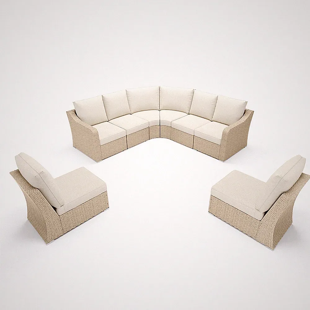 Patio Furniture Set 8 PCS L-Shaped Modular Sectional Wicker Couch w/ Cushions