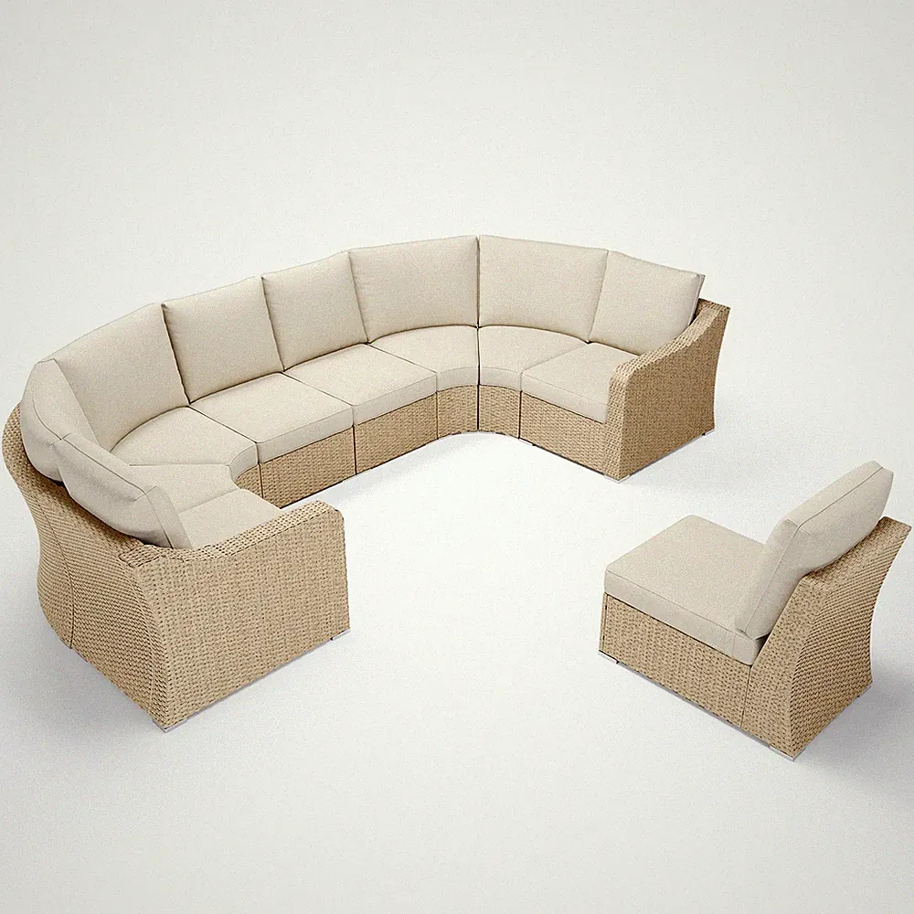 Patio Furniture Set 9 PCS Half-Moon Modular Sectional Wicker Couch w/ Cushions
