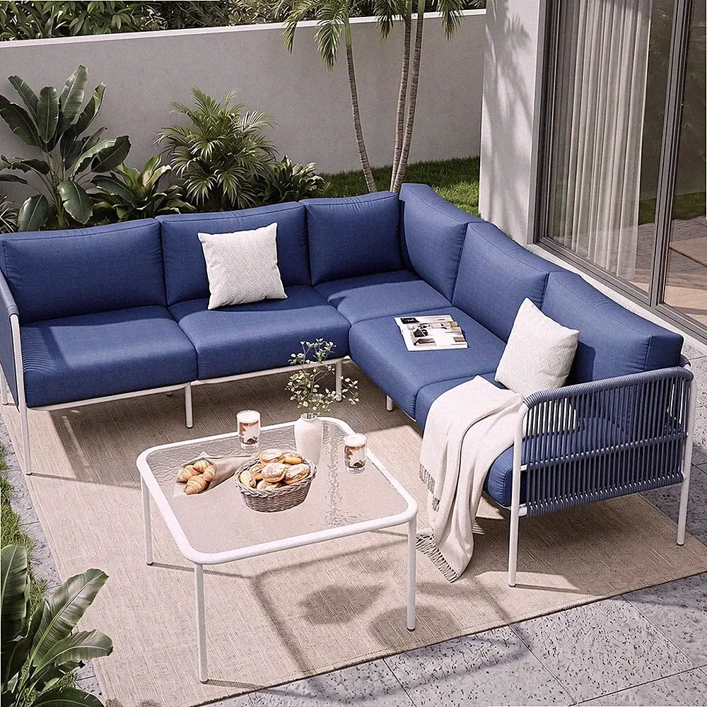 Patio Furniture Set for 5 L-Shaped Outdoor Sectional Sofa Set | Metal Patio