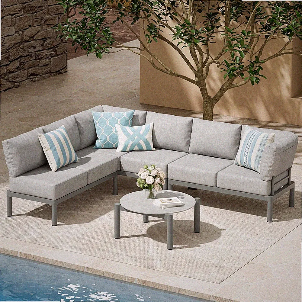 Patio Furniture Set for 6 Seat, Aluminum Outdoor Sectional Sofas with 7 Inch Ole